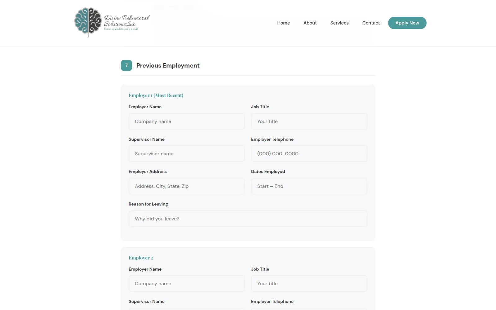 Employment history for up to three employers.