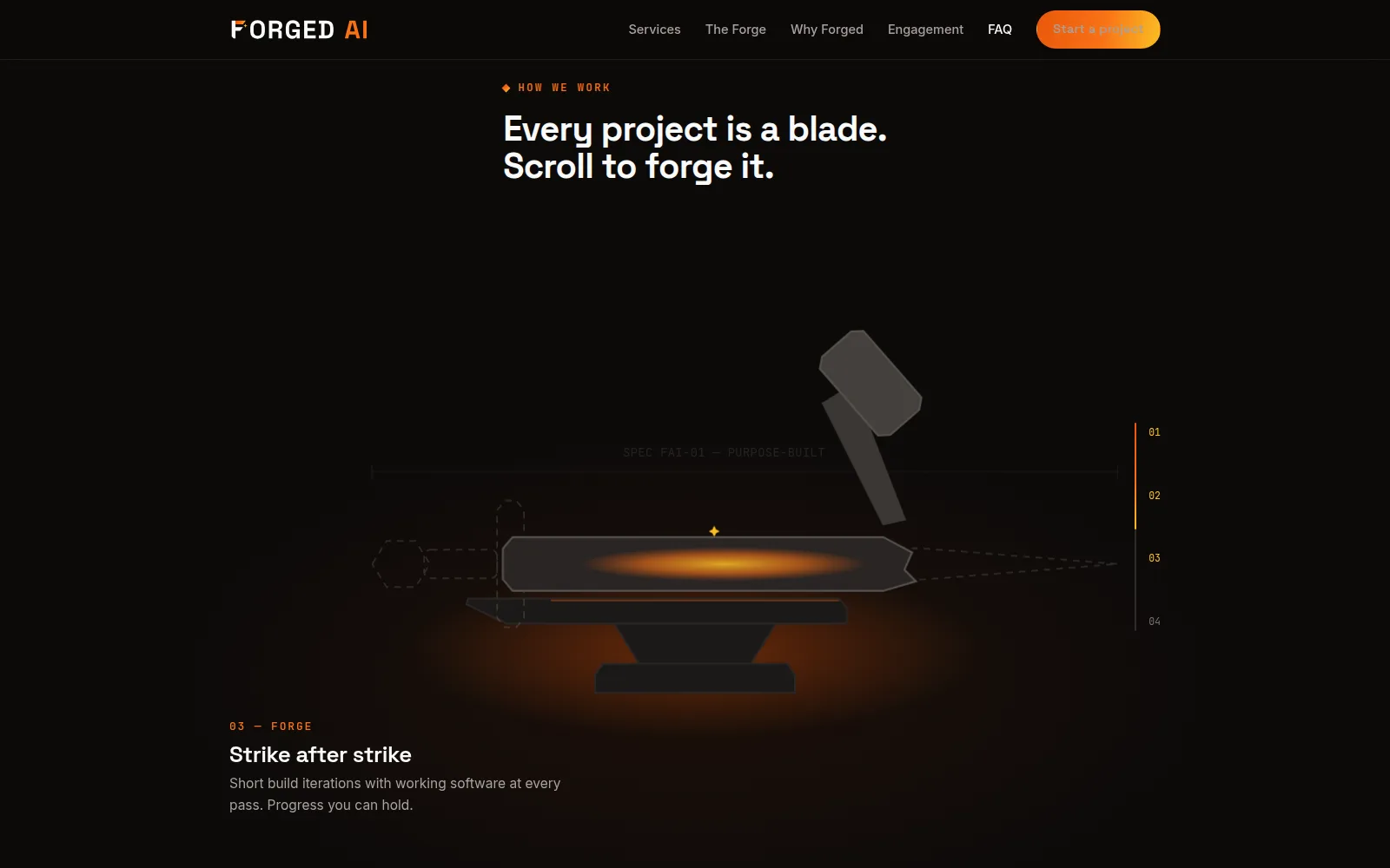 Mid-forge: hammer strikes on the molten billet.